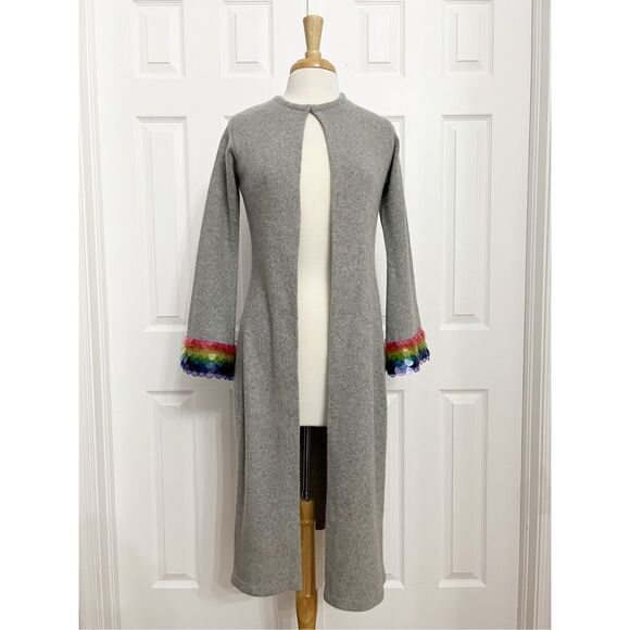 Carolyn Rowan‎ x Stephanie Gottlieb Duster Gray Long Cardigan Sweater Rainbow